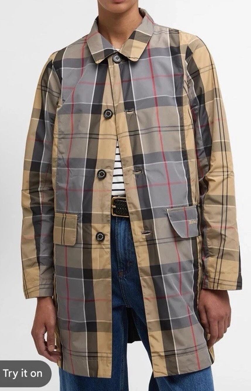 Barbour Babbity Reversible Waterproof Jacket Womens US 6 Tan/plaid NEW READ